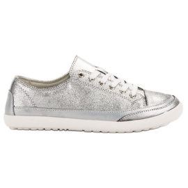 Filippo Baskets en cuir argentées gris