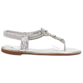 SHELOVET Sandales argentées avec ornements gris
