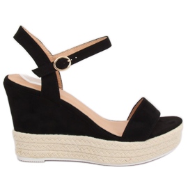 Sandales noires sur talon compensé JS-2952 Noir le noir