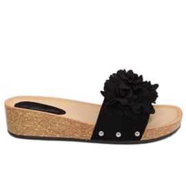 Noir S63 Chaussons noirs à fleurs