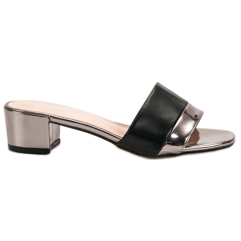 Small Swan Pantoufles élégantes pour femmes le noir gris