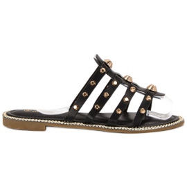 Renda Pantoufles Avec Strass noir