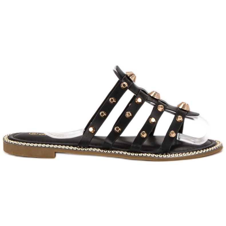 Renda Pantoufles Avec Strass le noir