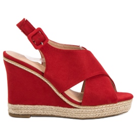 Anesia Paris Sandales compensées en daim rouge