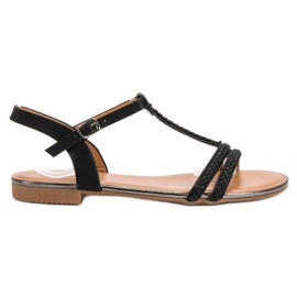 Small Swan Sandales plates noir