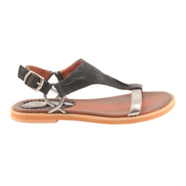 M.Daszyński Sandales talon plat Daszyński argent-noir gris