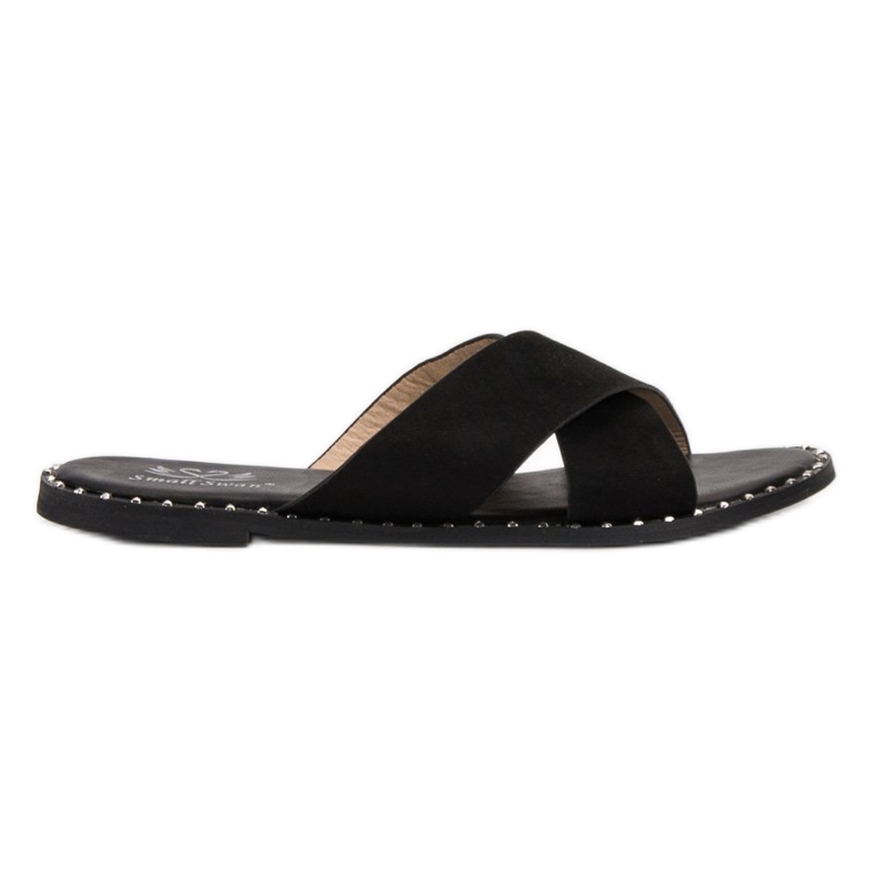 Small Swan Pantoufles en daim noires le noir