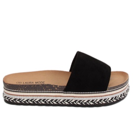 Black LS-117 Pantoufles noires à semelles hautes