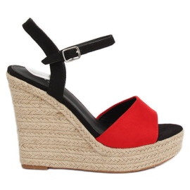Espadrilles rouges sur compensées, rouge LL-190 Rouge