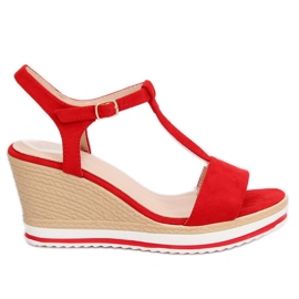 Sandales rouges sur talon compensé H-59 Rouge