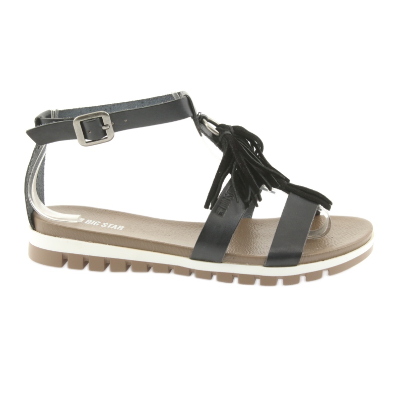 Big Star Boho 274956 Sandales en cuir féminines avec franges le noir