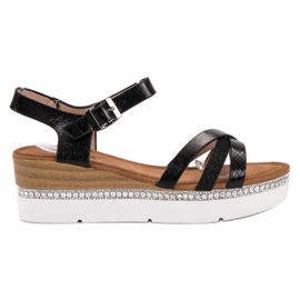 Seastar Sandales à la mode avec zircone cubique le noir Seastar Sandales à la mode avec zircone cubique le noir