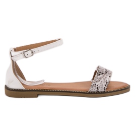 Laura Mode Sandales plates classiques blanche multicolore Laura Mode Sandales plates classiques blanche multicolore