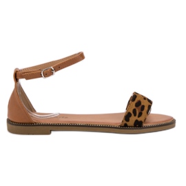 Laura Mode Sandales plates classiques brun Laura Mode Sandales plates classiques brun