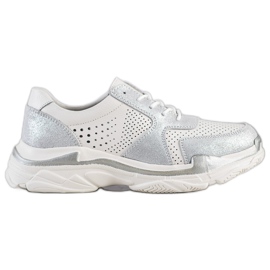 Goodin Baskets en cuir à paillettes blanche