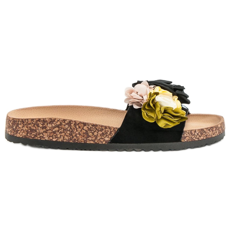 Cm Paris Pantoufles Avec Des Fleurs le noir