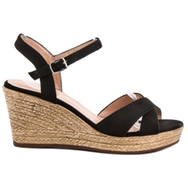 Best Shoes Sandales noires sur compensées le noir