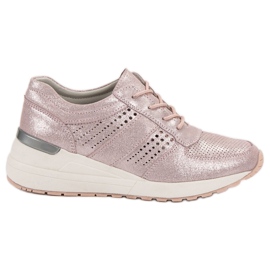 Filippo Baskets compensées en cuir rose