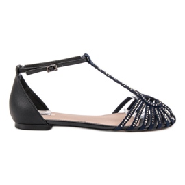 SHELOVET Sandales à la mode avec zircone cubique le noir bleu