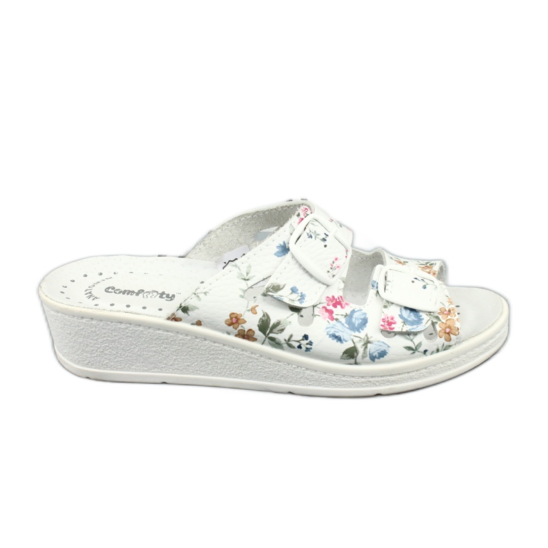 Chaussons compensés femme Comfooty Mia Flowers blanche Chaussons compensés femme Comfooty Mia Flowers blanche