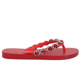 Tongs élégantes avec pierres JH69 rouges Tongs élégantes avec pierres JH69 rouges