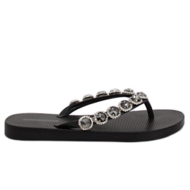 Élégantes tongs noires avec pierres JH69 Black