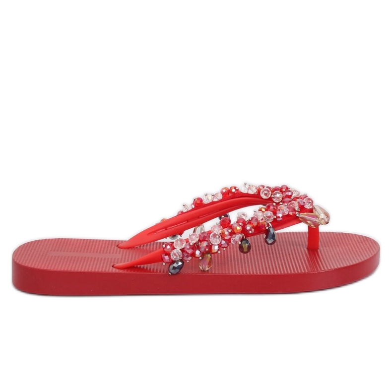 Red JH68 Tongs rouges avec perles