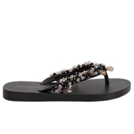 Noir JH68 Tongs noires avec perles