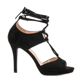 SHELOVET Talons ouverts noués noir