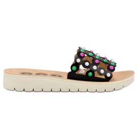 SHELOVET Pantoufles décontractées pour femmes noir multicolore