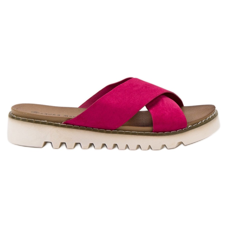 Laura Mode Chaussons en daim fuchsia violet