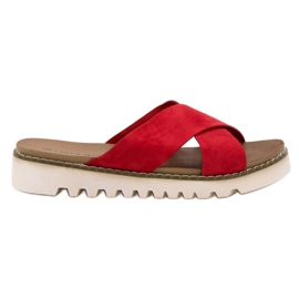 Laura Mode Pantoufles En Daim Rouge