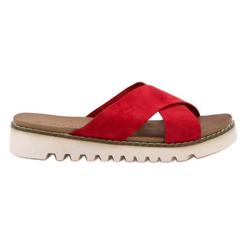 Laura Mode Pantoufles En Daim Rouge