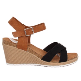 Noir F-18 Sandales compensées noires brun