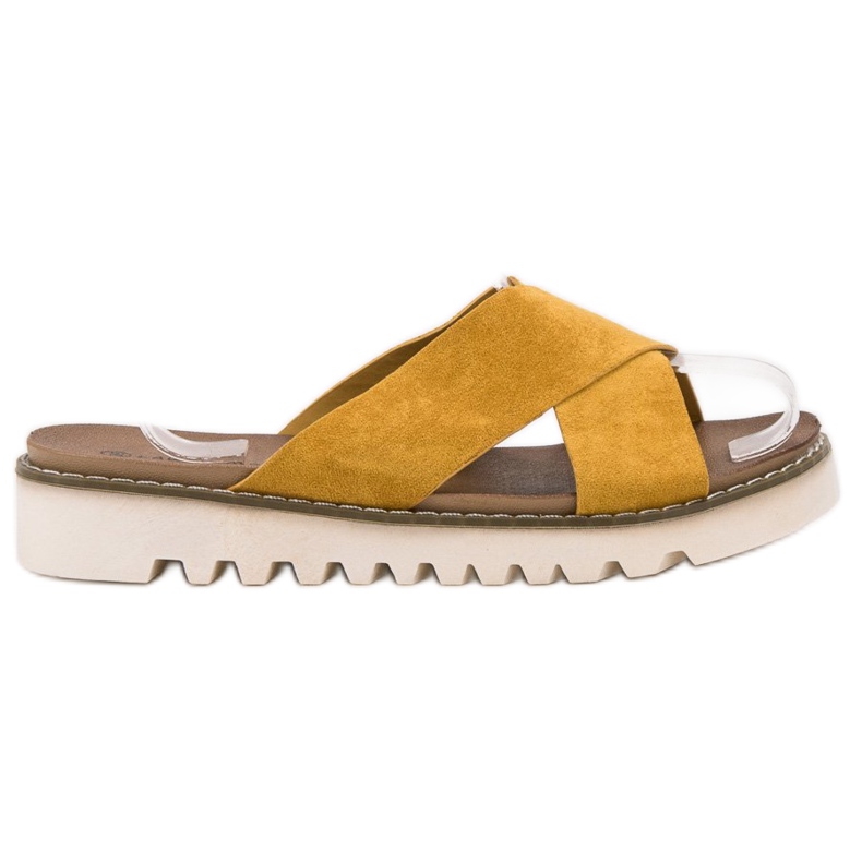 Laura Mode Chaussons en daim moutarde jaune