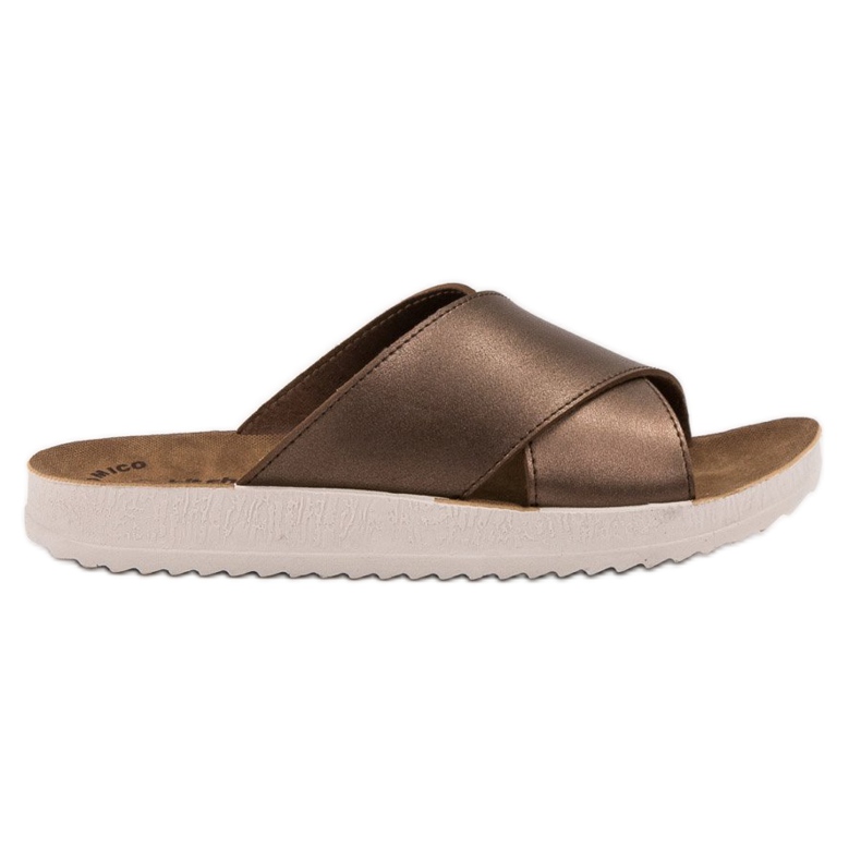 SHELOVET Pantoufles en cuir écologique brun