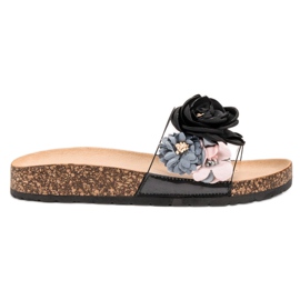 Super Me Pantoufles Avec Des Fleurs le noir multicolore