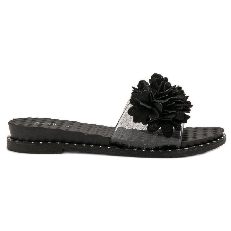 Anesia Paris Pantoufles En Caoutchouc Avec Fleurs le noir
