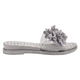 Anesia Paris Pantoufles En Caoutchouc Avec Fleurs gris