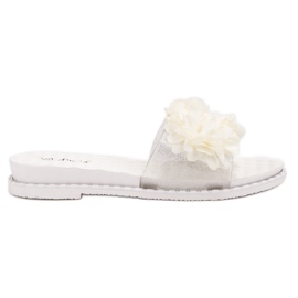 Anesia Paris Pantoufles En Caoutchouc Avec Fleurs blanche