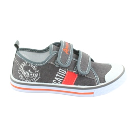 Baskets à scratch American Club en jean gris blanc orange