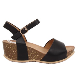 Sandales noires à talon compensé 1052 Noir le noir