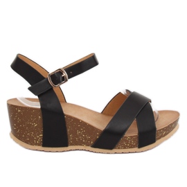 Sandales noires à talon compensé 1058 Noir le noir