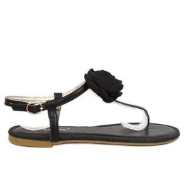 Sandales noires avec une fleur T314P Noir