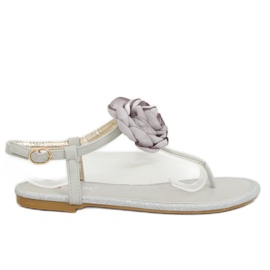 Gris Tongs avec une fleur T314P Gris