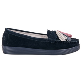 Filippo Mocassins En Cuir À Franges bleu marin