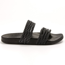 Bello Star Pantoufles Avec Des Perles le noir