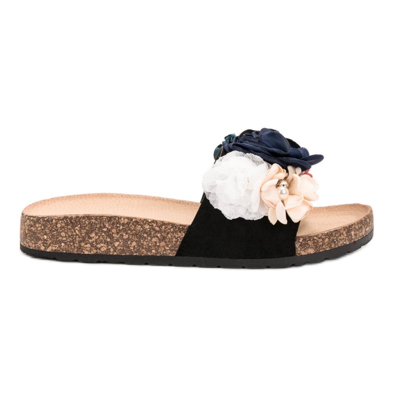 SHELOVET Pantoufles En Daim Avec Fleurs le noir
