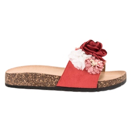SHELOVET Pantoufles En Daim Avec Fleurs rouge