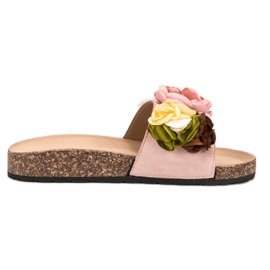SHELOVET Pantoufles En Daim Avec Fleurs rose